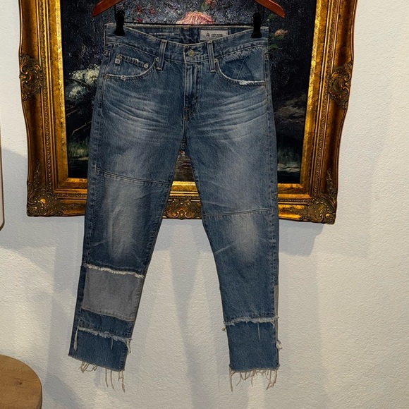 AG The Boyfriend Slouchy Slim Raw Hem Ankle Patchwork Jeans Size 26 - Picture 1 of 9